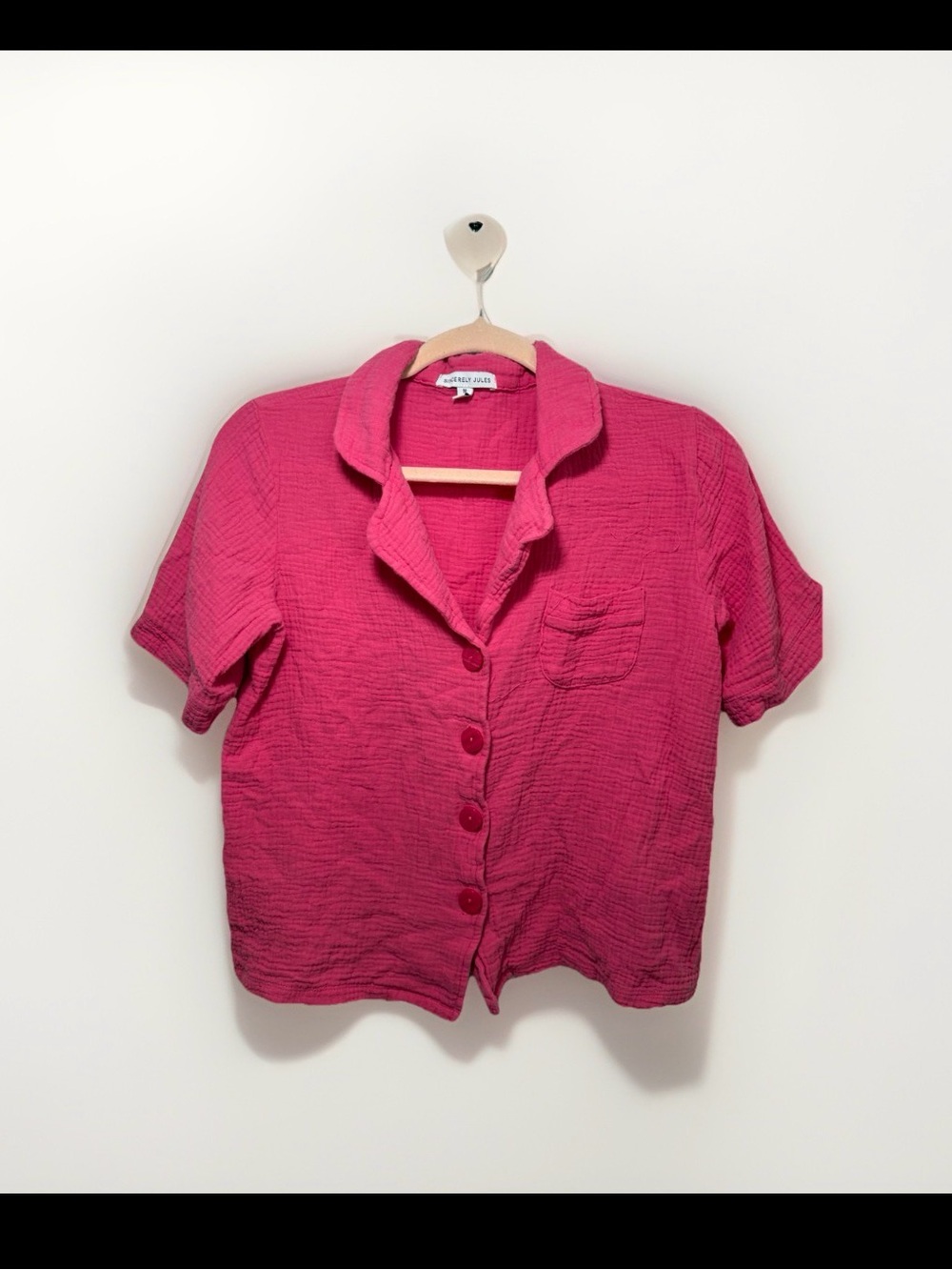 ✨ Sincerely Jules Pink Crinkle Gauze Short Sleeve Button Down Top - Size M ✨